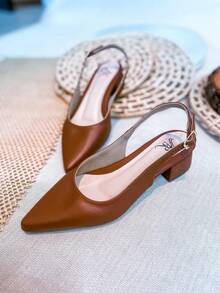 Slingback Open-Toe Pump With A Heel Below 3cm. - Caramel-smooth - View 5