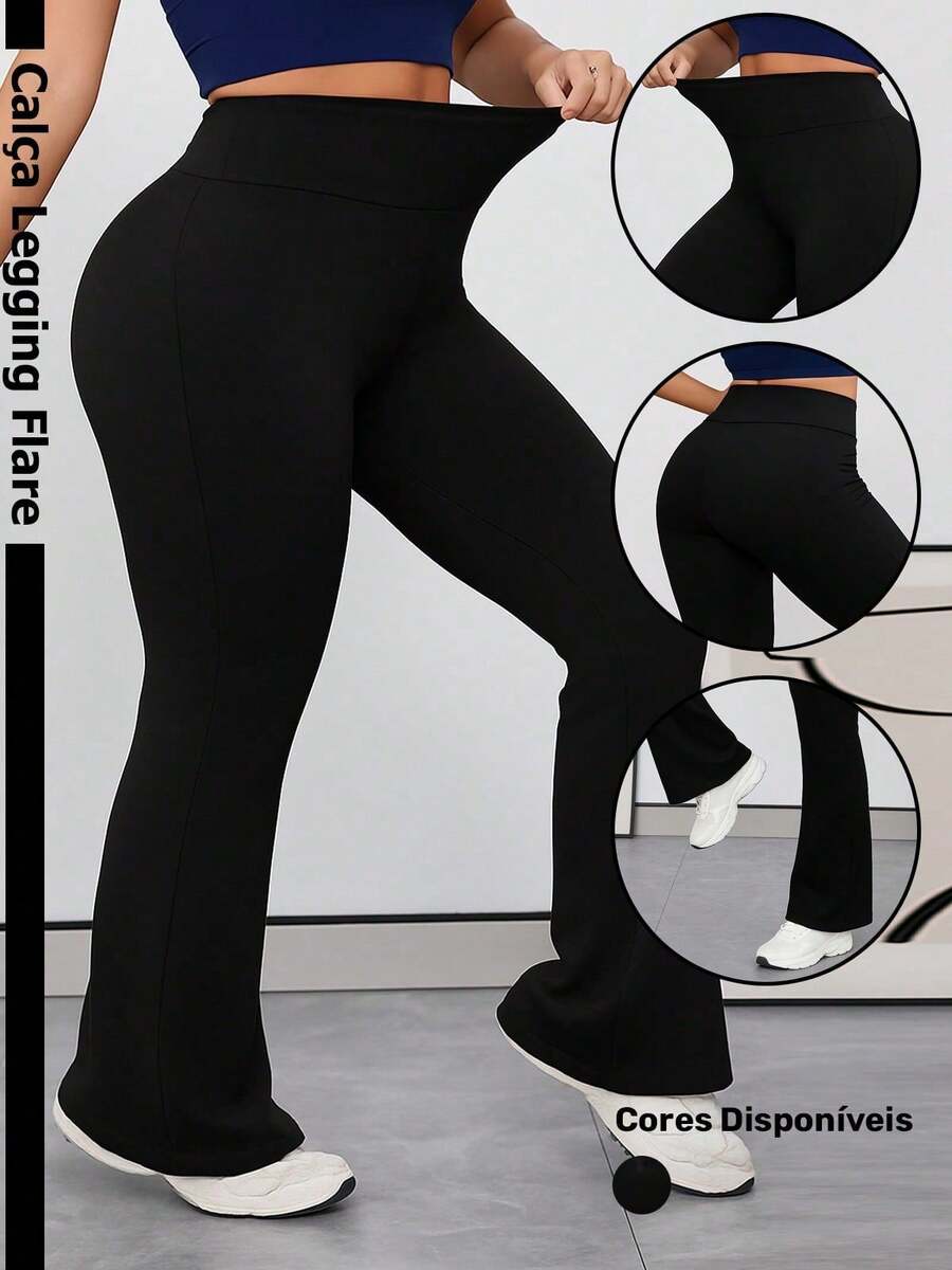 Women's Black Flare Leggings, Wide Leg, Thick Fabric, High Stretch, Durable, Perfect Fit, High Waist - 黑色 - 查看 1