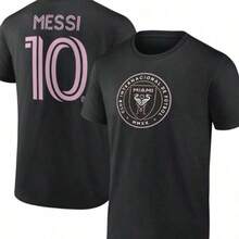 Super Value Hot  T-Shirt Full Size S-5XLMen's Lionels Messis Black Inters Miamis CF Authentic Stack Name & Number T-Shirt Suitable As A Gift For Fans HR001 - 黑色 - 查看 1