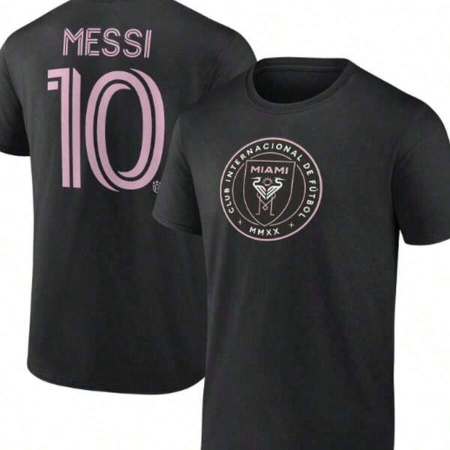 Super Value Hot T-Shirt Full Size S-5XLMen's Lionels Messis Black Inters Miamis CF Authentic Stack Name & Number T-Shirt Suitable As A Gift For Fans HR001 - 黑色 - 查看 1