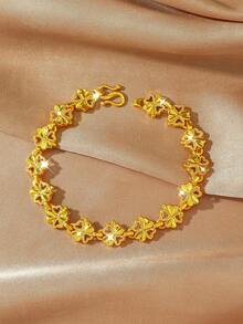 1 件迪拜优雅时尚百搭镀金叶子手链，适合女性日常佩戴 - 金黃色 - 查看 2