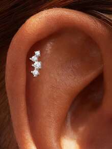 1 đôi bông tai bạc 925 đính đá Moissanite hình ngôi sao tinh tế, kiểu dáng phẳng, thích hợp cho nữ, đeo hàng ngày, hẹn hò, đi nghỉ mát, dự đám cưới, dự tiệc, làm quà tặng ngày lễ. - Bạc - Xem 4