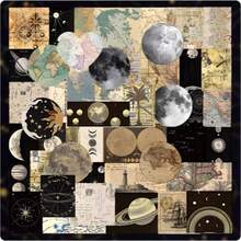 1 Stück 48 Stück Vintage verblasste Weltkarte, Astronomie Galaxie, Sterne, Mond Aufkleber Set für Laptop, Handy, Scrapbooking - 1 Stück Mischfarbe - Übersicht 5