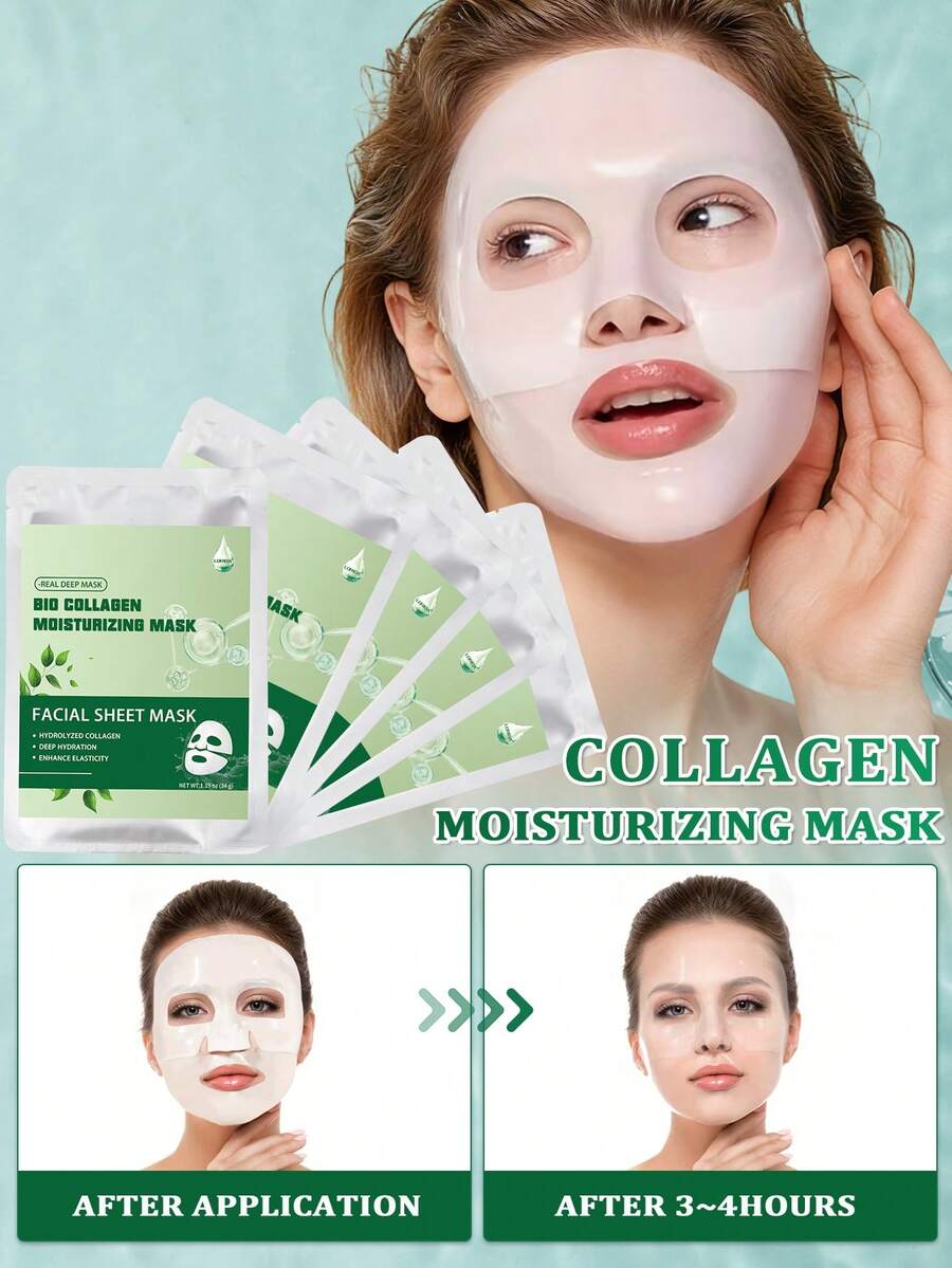 5片装胶原蛋白面膜，深层补水，富含胶原蛋白，提升肌肤光泽和柔滑度，告别干燥暗沉肤色，面部护理 - Collagen - 查看 1