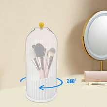 SanBouSi Rotation Makeup Brush Container Makeup Brush Holder Clear Lid Makeup Brush Organizer - Blanco y transparente - Ver 2