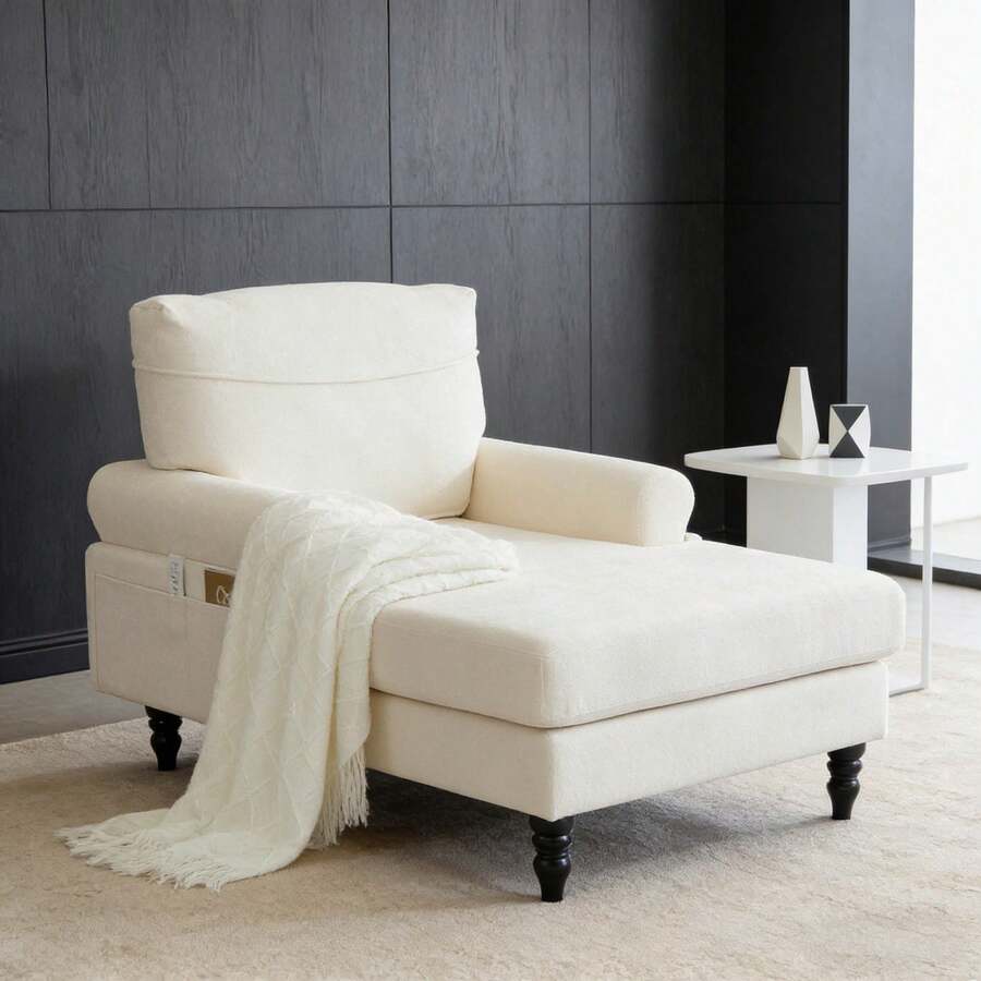 Chaise Lounges - Beige + Chenille + 1 Seat - View 1