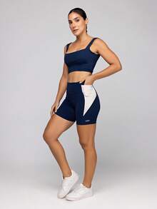 LOT FITNESS Women's Fitness Set: Gym Top With High Support And Shorts With Pockets - Frame - 藏蓝色 - 查看 13