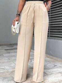 Duna Wide Leg Women's Pantaloons With Elastic Waist And Pocket - 米色 - 查看 1