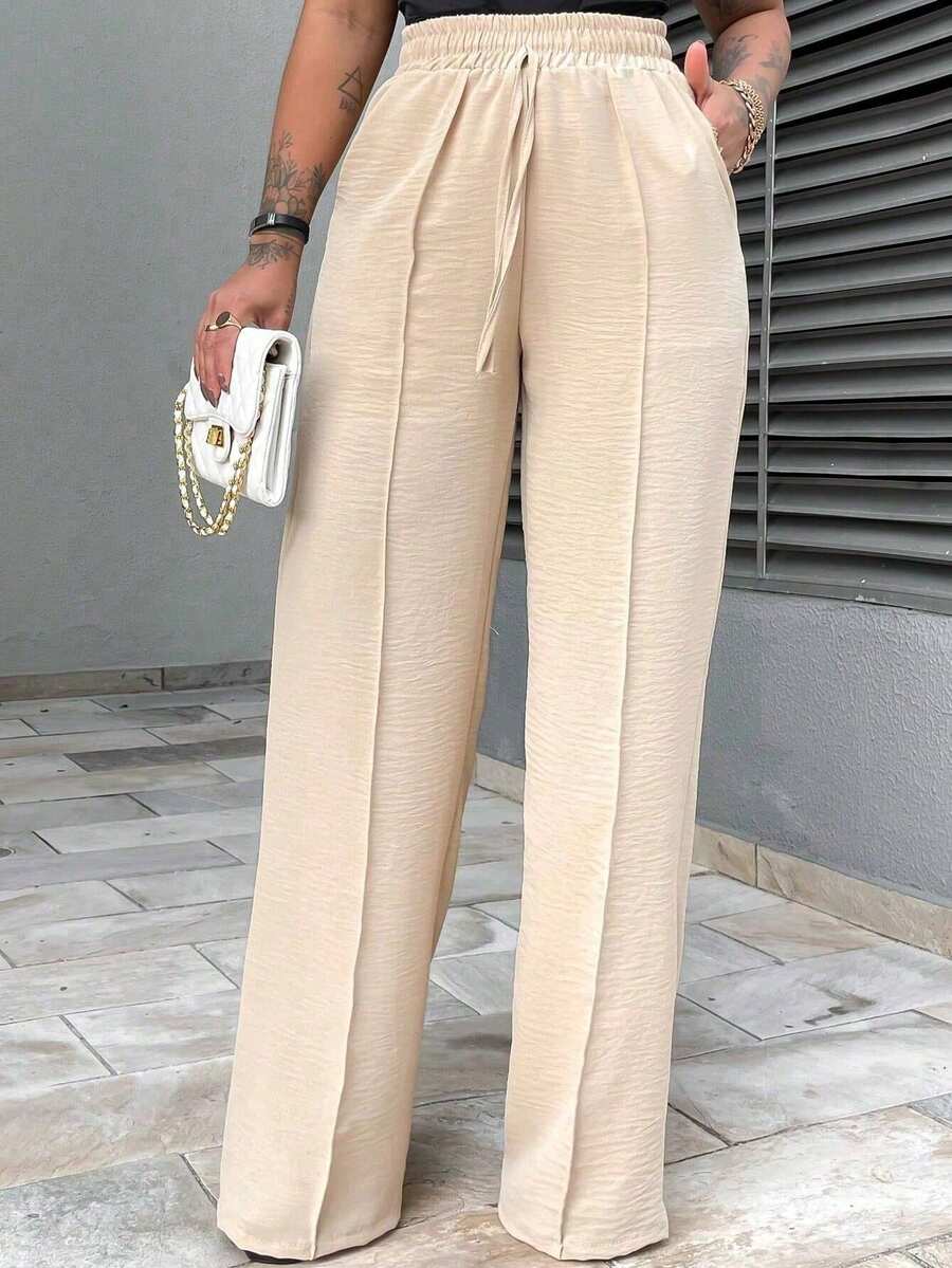 Duna Wide Leg Women's Pantaloons With Elastic Waist And Pocket - 米色 - 查看 1