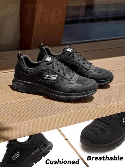 Skechers Herrskor för utomhusbruk, Stötdämpande lätta herrskor, Svarta pendlarskor för vardagsbruk, Herrskor med snörning, Sportskor för inomhus-/utomhusbruk, 8790230-BBK