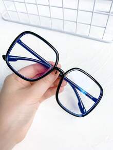 1pc/2pcs Retro Men's Fashion Large Frame Clear Lens Glasses, Square Frame Eyeglasses, Eyewear - Clear - View 7