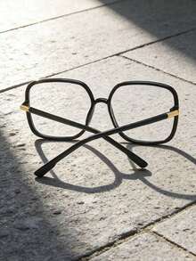 1pc/2pcs Retro Men's Fashion Large Frame Clear Lens Glasses, Square Frame Eyeglasses, Eyewear - Clear - View 4