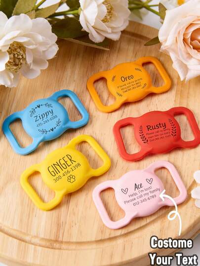 1pc Pet AirTag Collar Holder, Slide-On Dog Tag, Customized AirTag Cat Collar, Silicone Mute AirTag Case, Engraved Dog Collar AirTag Holder