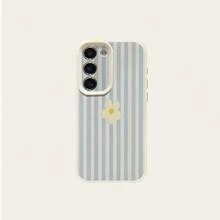 1pc TPU Material Fresh Blue Striped Floral Pattern Fashionable Phone Case Suitable Compatible With Samsung/A05s/A12/A13/A14/4G/A15/A21s/A23/A25/A32/5G/A34/A35/A50s/A51/A52/A53/A54/A55/A71/A72/A73/S10/S20FE/S20Ultra/S21Ultra/S22/S22Plus/S23/S24, 10C/12C/Note10/11/12/13/ProPlus/Note8/9Pro, Full Protective Soft Shell Phone Cover - White - View 5
