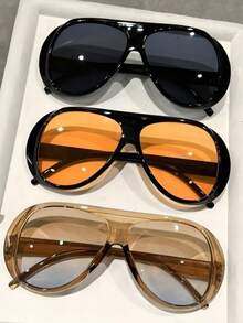 3-4pcs Oversized Aviator Frame Fashion Glasses, Women's Stylish Accessory, Suitable For Outfits, Outdoor Activities, Street Parties, Driving, Travel, Vacation, Gift For Friends And Family - 有色 - 查看 12