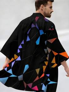 Men's Cardigan, Loose-Fitting And Lightweight Fabric, Comfortable And Breathable, Non-Stretch And Machine Washable, Sweet And Cool Style, Color-Blocked Geometric Print. - 彩色 - 查看 6