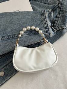 1pc Sweet Bow Handbag Shoulder Bag, Fashion Casual Solid Color Small Size, Meets Basic Storage Needs, Multi-Color Options, Exquisite Versatile, Suitable For Daily Outings, Shopping, Photography, Gifts For Teenagers, All Seasons - Pearl Handbag - View 9