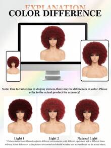 Afro Wig 14Inch Afro Wigs For Women 70s Mixed Brown Afro Kinky Curly Wig Bouncy Huge Fluffy Puff Wigs Synthetic Hair For Cosplay Daily And Party - 酒紅色 - 查看 7