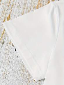 Camiseta Con Estampado Gráfico, Manga Corta Y Cuello Redondo, Top Casual Para Verano Y Primavera, Ropa De Mujer - [Blanco] - Ver 3