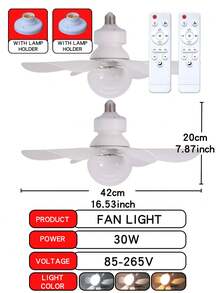 2 piezas Ventiladores de techo silenciosos con luces LED regulables y control remoto - Luces LED inteligentes regulables de 3000-6500K, base E27 fácil de instalar, perfectos para dormitorio, cocina, sala de estar y balcón - Luz de ventilador de seis aspas - Ver 13