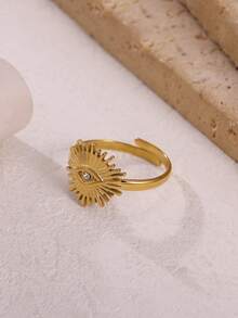 1 Pc Vintage White Cubic Zirconia Devil's Eye Ring For Women Gold Color Stainless Steel Open Ring Wedding Party Jewelry Gift - Multicolor - View 6