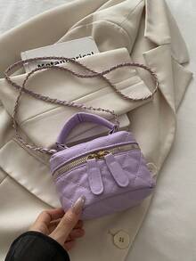 Lightweight Mini Chain Bag Quilted Handbag Bucket Bag Suitable For Girls, College Students And Office Workers - Purple - View 5