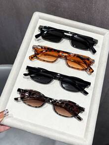 4副男女通用时尚塑料豹纹眼镜，方形镜框，适合日常佩戴、搭配服装、街头摄影、海滩、派对、徒步旅行等场合，是时尚配饰，也是节日送礼佳品，适合所有脸型，高品质 - 4pcs黑灰白豹紋茶 - 查看 2