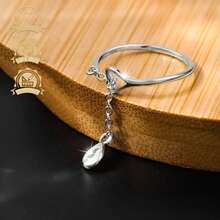 1枚小众高端925纯银合成锆石几何水滴流苏开口戒指，适合度假、派对、婚礼等场合。 - 銀色 - 查看 5