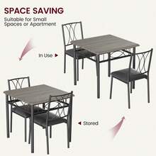 Esszimmertisch-Set für 2 Personen, quadratischer Esstisch und PU-gepolsterte Stühle, Küchen- und Esszimmer-Set für 2, 3-teiliges Esszimmertisch-Set für kleine Apartments - Grau - Übersicht 11
