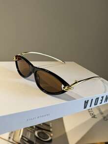 1pc Retro Oval Cat Eye Fashion Glasses- 90s Designer Y2K Small Narrow Frame Shades, Suitable For Street Style, Parties, Vacation And Daily Wear - Multicolor - View 10