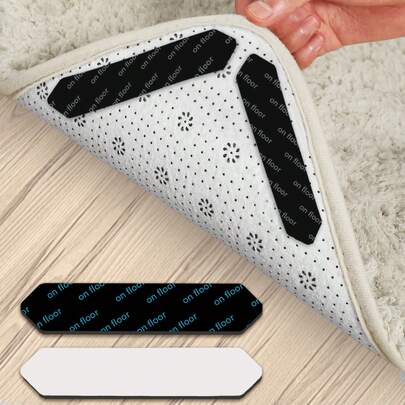 4/8/12 piezas Sujetador de alfombra, Cintas lavables para alfombras, Esquinas de alfombra para mantener abajo pegatinas antideslizantes, Cinta doble cara antideslizante para alfombras en pisos de madera y baldosas