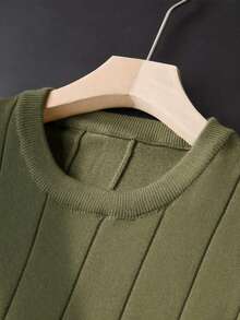 GRDR Men's Summer Ribbed Crew Neck Lightweight Knit Short Sleeve Sweater - Army Green - View 3