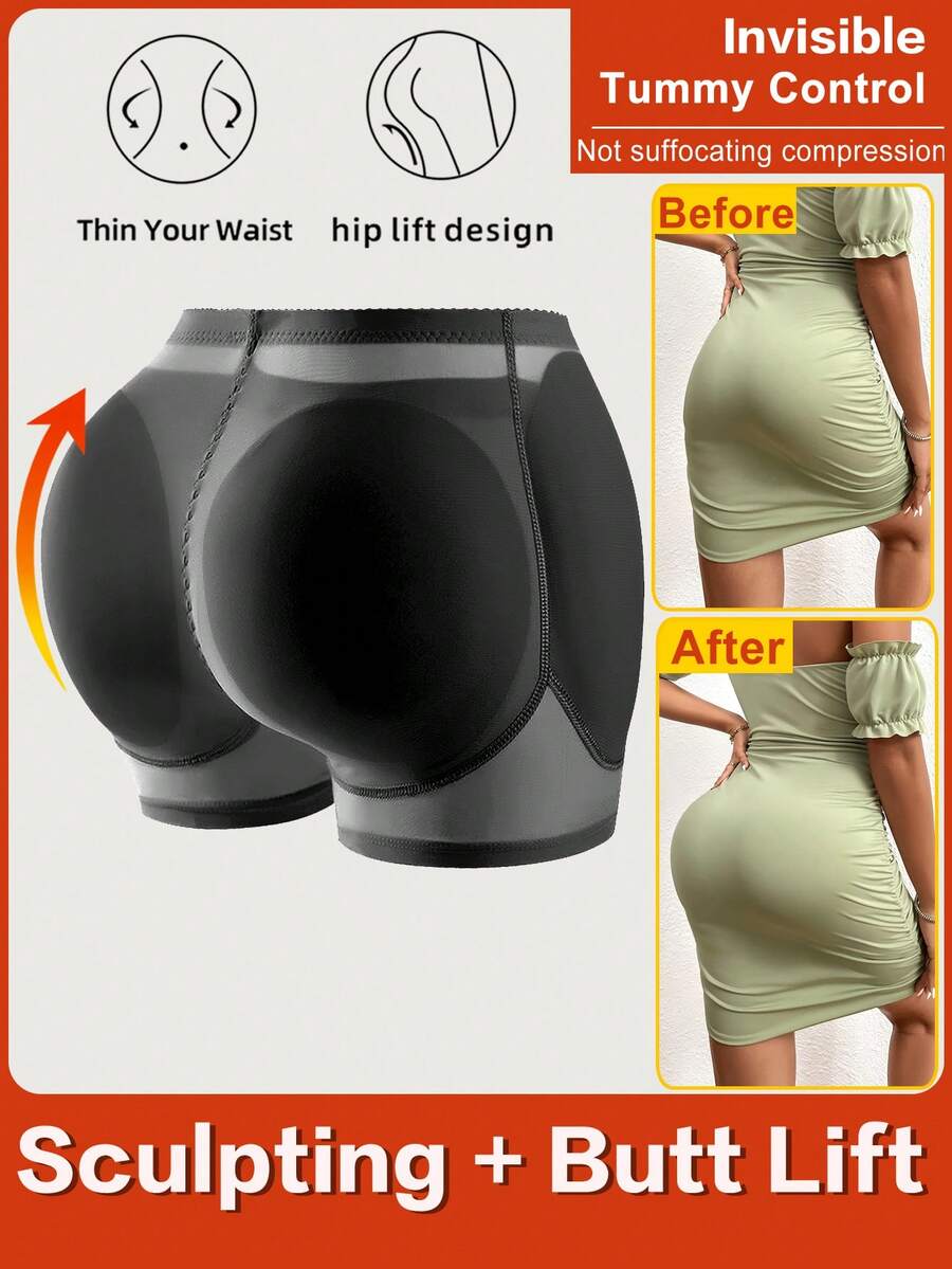 1 Miếng Của phụ nữ Đệm Máy nâng lên Mông Đúng mẫu Quần short Với Eo thấp , Chống lăn , Thoáng khí , Liền mạch & Kiểm soát bụng Chất vải , Gợi cảm & Đúng mốt Định hình cơ thể - màu đen - Xem 1