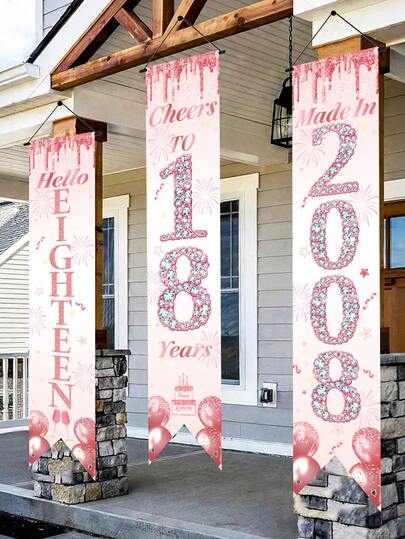 1Set Rose Gold 18th Happy Birthday Hanging Flag,Birthday Banner,Gatepost Couplet,Born In '2008' Unique Design,Black Gold Broken Diamond Shining Theme 18 Years Old Birthday Party Arrangement Decoration Bunting,Indoor Yard Hanging Birthday Flag,Party Shooting Props Decoration,Birthday Party Flag Decor,Polyester Door Hanging,Party Background Decor, Photo Background Props,2026 Limited !