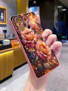 1个玫瑰蝴蝶UV印刷防摔手机壳，兼容三星/Galaxy/Infinix/Redmi/OPPO/VIVO/Realme安卓机型 - 粉色 - 查看 4