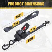 Retractable Ratchet Straps 1in X 12ft(2PK)-1500lb Break Strength, Heavy Duty Ratchet Straps Self Retractable Tie Downs With Soft Loops For Motorcycle, Dirt Bike, Cargo, Truck Accessories - Black - View 7