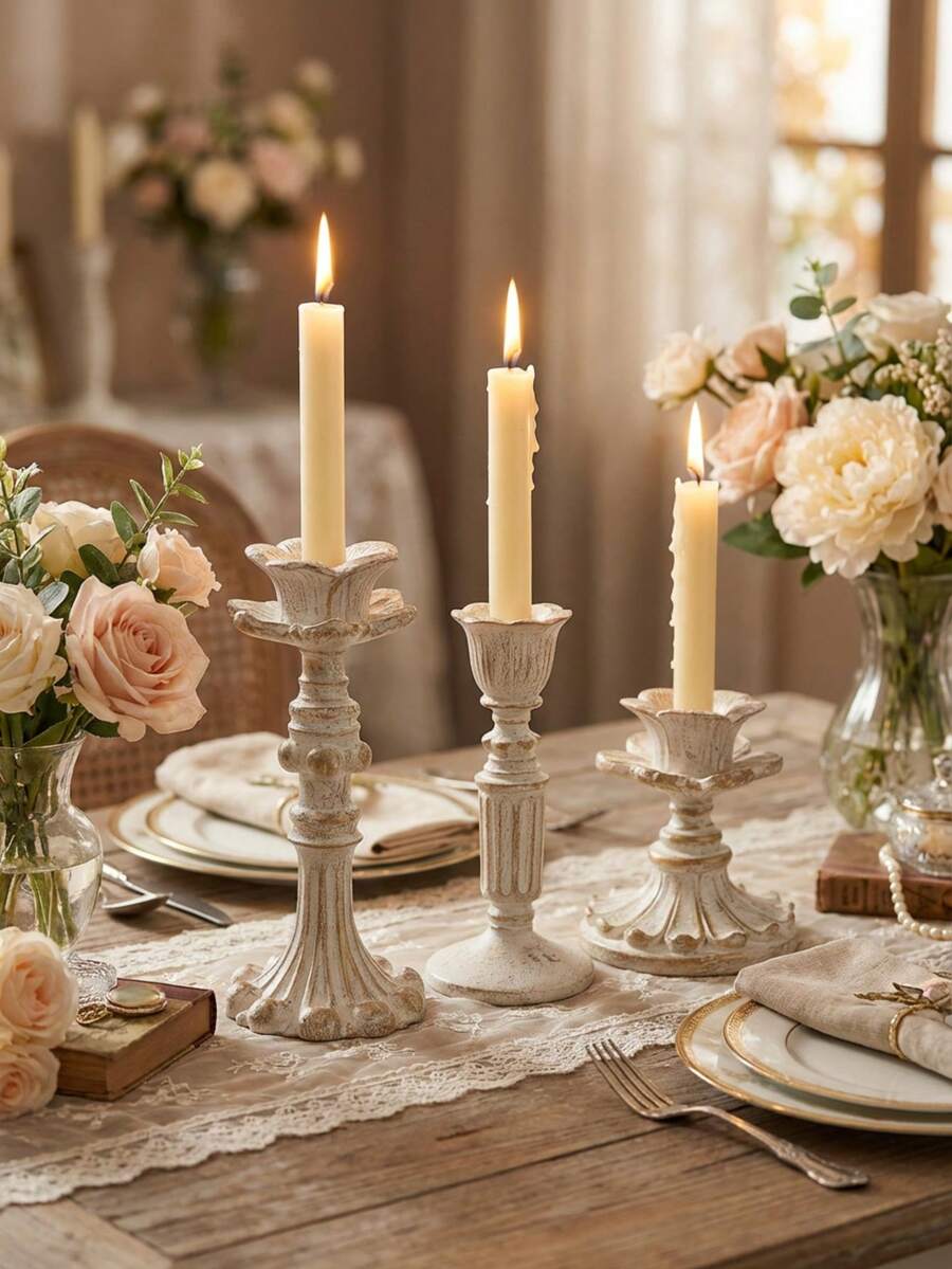 1pc/Set Retro Resin Candle Holder, Vintage European Style Desktop Decor