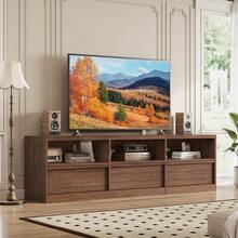 LIZHOUMIL 70in Mid Century Modern TV Stand For 75/80/85 Inch TV, Entertainment Center With Storage Drawers & Open Shelves, Heavy Duty Media Console Table, Wood Television Stand For Living Room - Chestnut brown - 查看 7