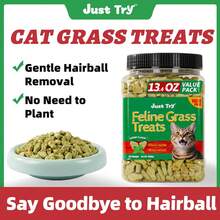 JUST TRY 13.4 OZ Cat Grass Treats Natural Salmon Flavor Healthy Cat Snacks Training Biscuits Catnip For Cats Dental And Hairball Control Treats Remedy Chews - 解決毛球症的方法 - 查看 1