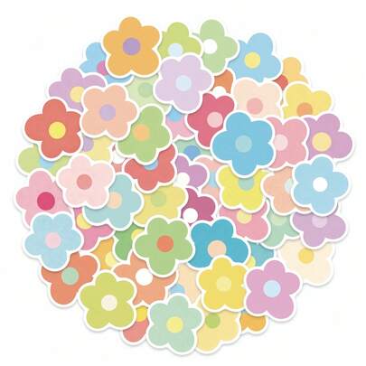 56pcs Pastel Flower Stickers - Waterproof Vinyl Decals With Soft Colorful Floral Designs For Laptop, Water Bottle, Luggage & Scrapbooking, Ideal For Adding A Fresh, Playful Touch To Personal Accessories And Creating Cozy DIY Decor, Perfect For Anyone Who Loves Dreamy, Aesthetic Styles And Minimalist Floral Accents