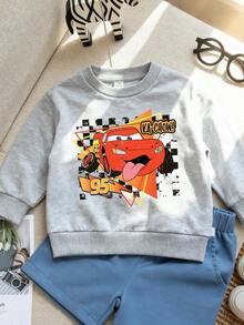 Disney Cars Lightning McQueen #95 Pattern Hoodie - Round Neck, Casual Summer Top, Suitable For Both Boys And Girls. Perfect For Holiday Parties, Gatherings, Outdoor Activities, And Everyday Casual Wear. - Grey - View 2