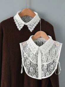 Elegant Women's Detachable Chiffon Hollow Embroidered Fake Collar - Multifunctional Half-Shirt Style Sweatshirt Dress Sweatshirt Blouse Collar, Machine Washable Polyester, Fashionable And Unique - White Fan-shaped Lace Collar - View 17