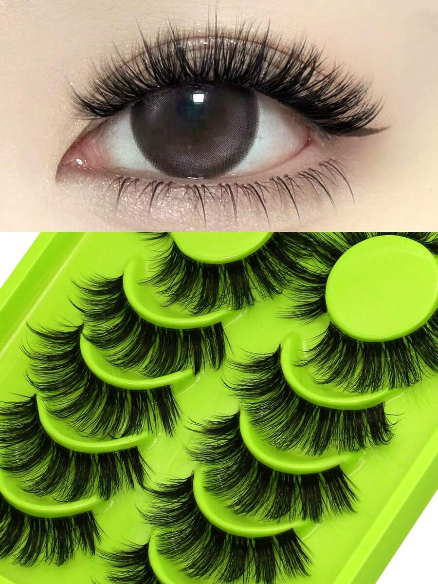 Lasvirey 6对装 蓬松浓密假睫毛 纤细透明假睫毛 纤细自然妆效假睫毛 轻盈奢华3D仿貂毛假睫毛 亮泽睫毛 猫眼睫毛 - 羽毛款 - 查看 1