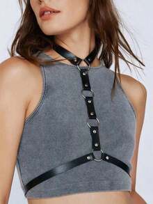 1件装女士PU皮革胸部束缚带性感内衣配饰角色扮演 - 黑色 - 查看 1