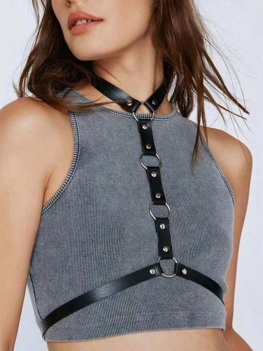 1件装女士PU皮革胸部束缚带性感内衣配饰角色扮演 - 黑色 - 查看 1