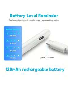 Bolígrafo táctil compatible con iPad 2018-2024 con sensibilidad a la inclinación, rechazo de palma y alta precisión. Características de baja latencia líder en la industria, carga USB y batería de polímero de litio recargable. - Blanco - Ver 9