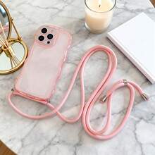 Keychain,Lanyard 1pc Fashionable Wavy Irregular Protective Phone Case, Rope Shoulder Strap, Ideal Daily Choice For Women, Compatible With IPhone17Air/17pro/17promax/17/16e/16/15/14/13/12/11/X/Xr/8/7/GalaxyA14/A15/A54/S24/S24Ultra Series - Pink - View 1