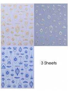 3 Miếng Dán Móng Tay Hình Dây Hoa Kim Loại Màu Xanh Dương, Vàng, Bạc, Phong Cách Y2K, Tự Dán, Hình Dán Móng Tay Hình Cánh Hoa 3D, Phụ Kiện Trang Trí Móng Tay, Dụng Cụ Làm Móng. - Nhiều màu - Xem 9