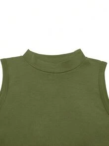 Women's Solid Color Round Neck Tank Top And Tie Front Pocket Wide Leg Pants Set Summer - Army Green - View 6