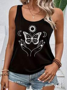 Women's Sleeveless Tank Top - Non-Transparent Smooth Surface Casual Blouse, Everyday & Formal Outfits - Machine Washable Women's Clothing, Versatile Outfit, Graphic Print Design, Nontransparent Fabric, Summer Fashion,  Design, Breathable Fabric, Summer Wardrobe - White - View 11